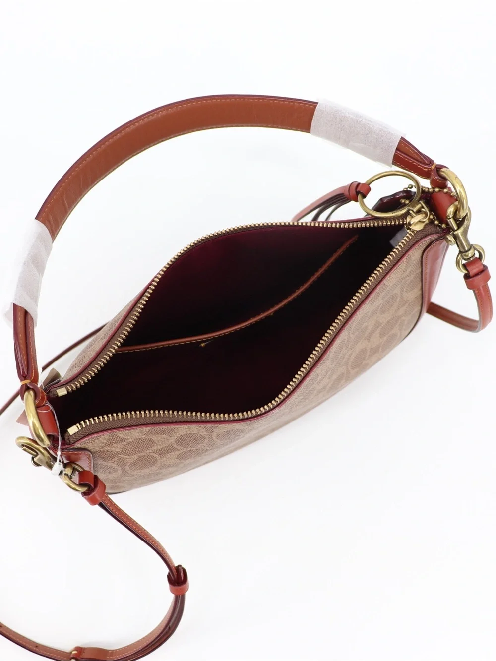 New Coach Signature Sutton Crossbody Shoulder Bag Tan Rust Authentic